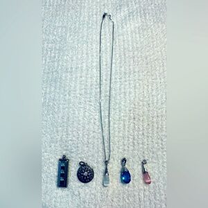 Elegant Silver 18” Necklace with Five Interchangeable Pendants